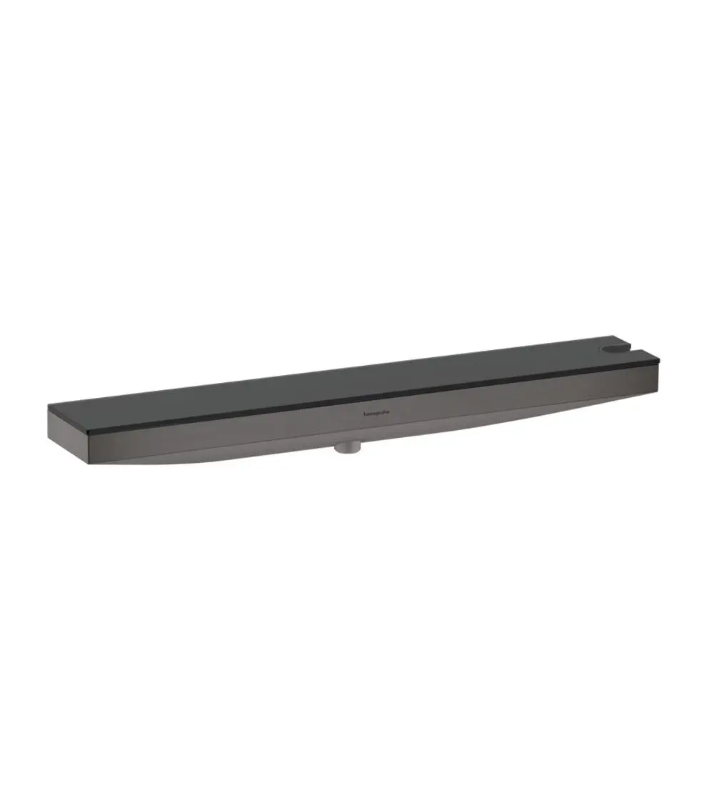 Hansgrohe Wandanschluss mit Brausehalter und Duschablage, in Brushed Black Chrome, rechte Installation, flache, schlichte Bauform.